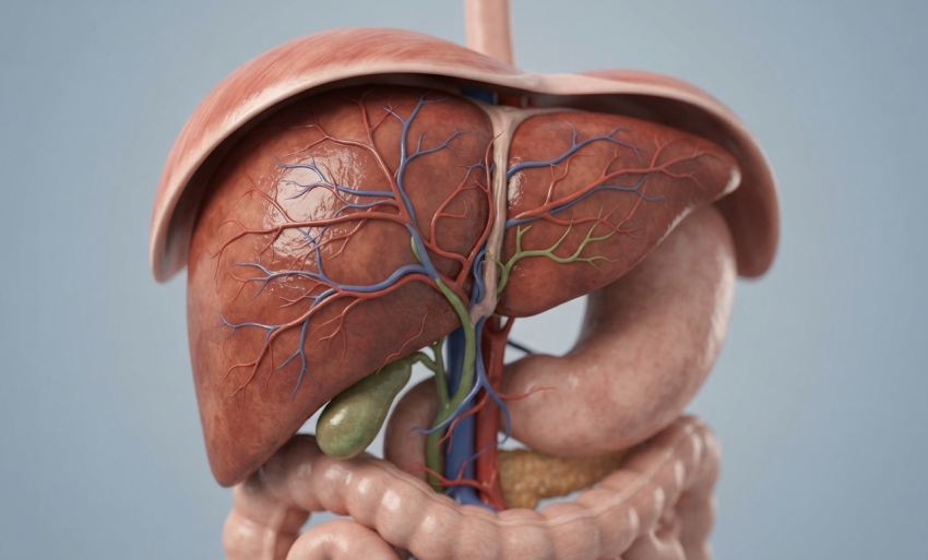 Emberi máj és epehólyag részletes 3D anatómiai modellje